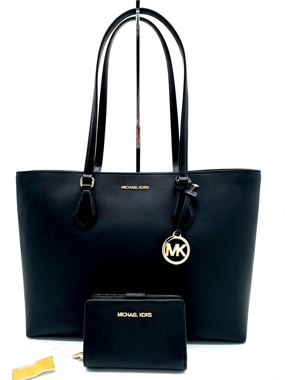 Michael Kors Bag Large Sheila Mf Tote Bag & Matching Bifold Wallet Black/Gold